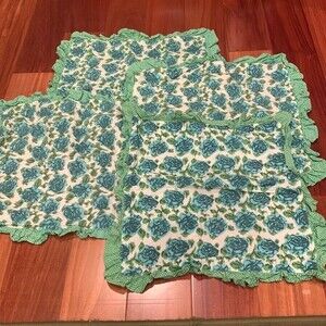 Set of 4 Blue Rose and Green Cloth Napkins